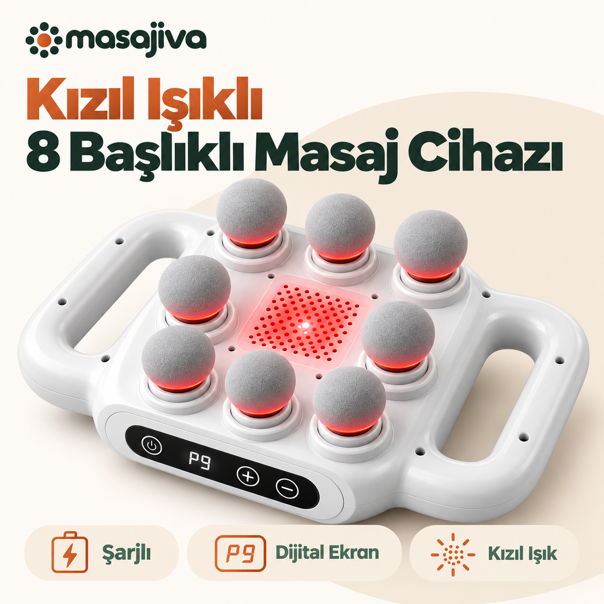 Kızıl Işıklı 8 Başlıklı Masaj Cihazı