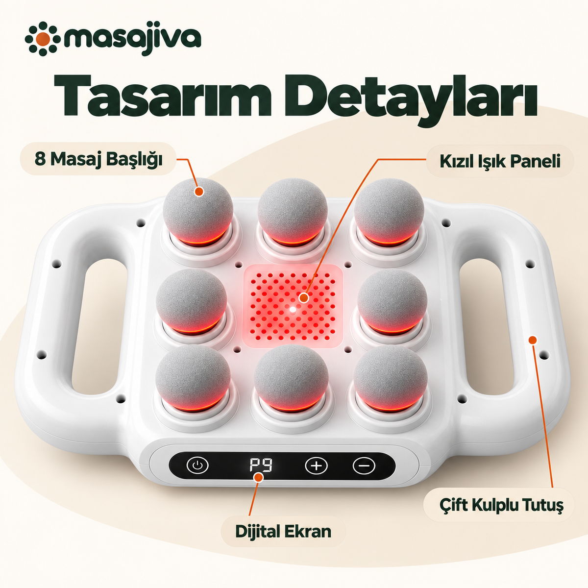 Kızıl Işıklı 8 Başlıklı Masaj Cihazı